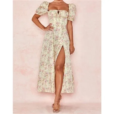 Długie sukienki w kształcie litery A z bufiastymi rękawami